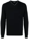 Peserico V-neck Ribbed-knit Virgin-wool Jumper In Blue