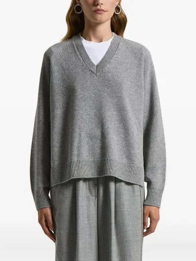 Peserico V-neck Ribbed Sweater In Gray