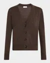 Peserico V-neck Shimmer Knit Cardigan In Brown