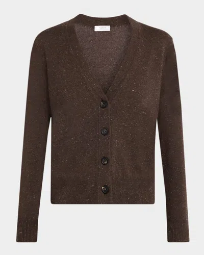Peserico V-neck Shimmer Knit Cardigan In Brown
