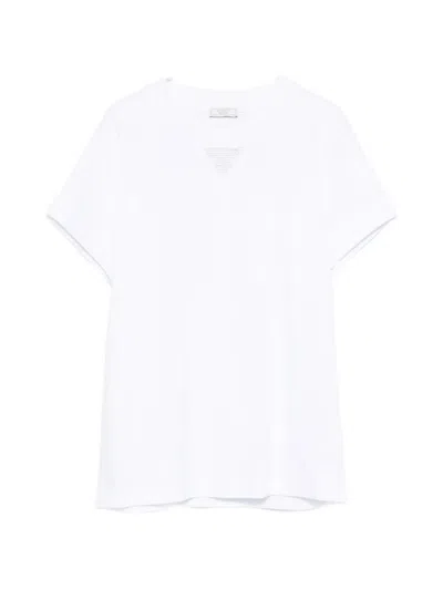 Peserico Crew Neck T-shirt With V Detail On The Neck In White