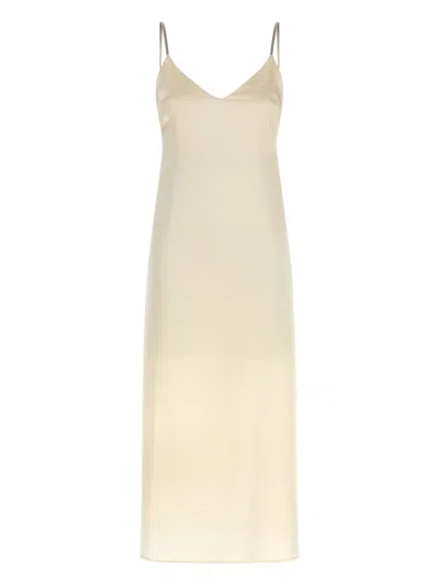 Peserico Viscose Satin Midi Dress In Neutral