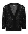 Peserico Deep V-neck Cardigan With Sequined Embellishments In Black