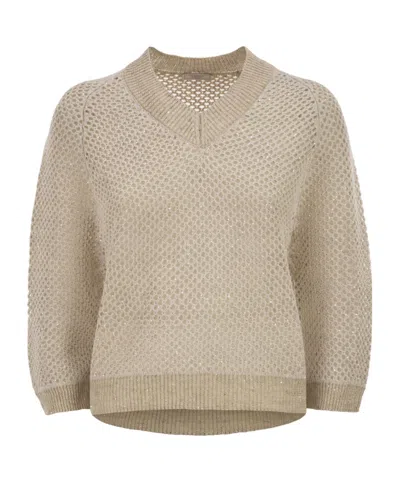 Peserico V-neck Sweater In Brown