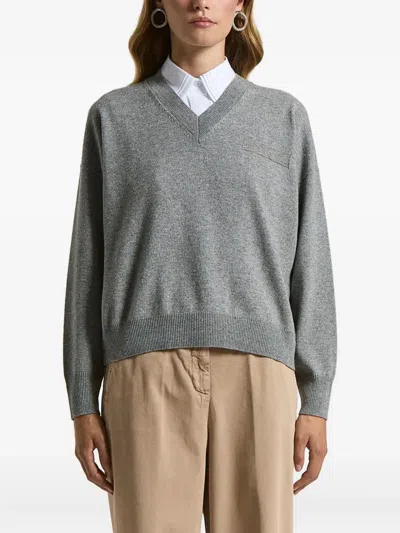 Peserico V-neck Sweater In Gray