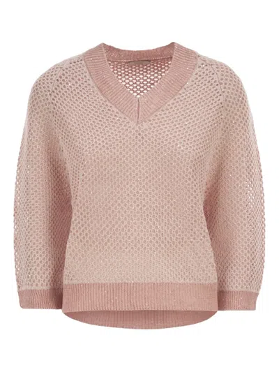 Peserico Lightweight V Neck Knitted Sweater In Neutral