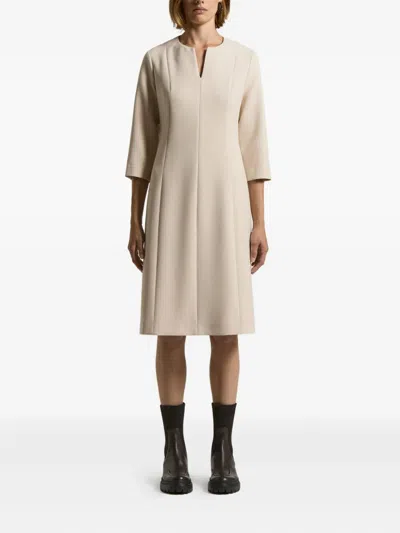 Peserico V-neck Three-quarter Sleeve Dress In Neutral