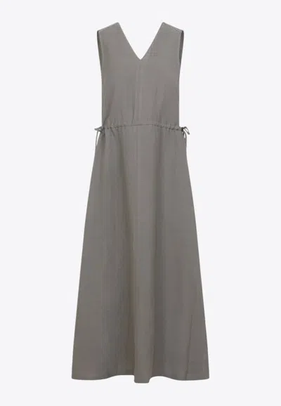 Peserico V-neck Twill Midi Dress In Gray