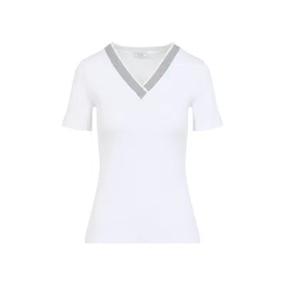 Peserico V-neck White T-shirt With Contrasting Trim