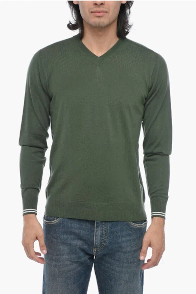 Peserico V-neck Wool Pullover In Green