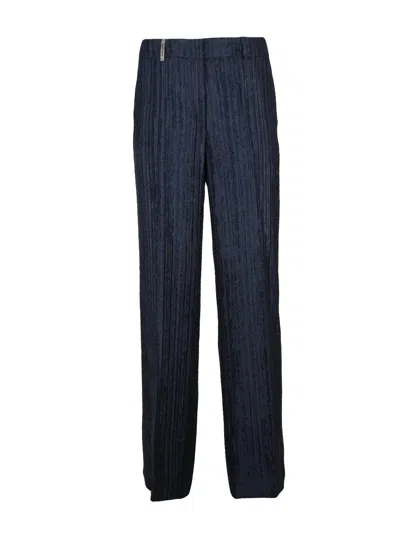 Peserico Velour Wide-leg Trousers With Subtle Stripe Detail In Blue