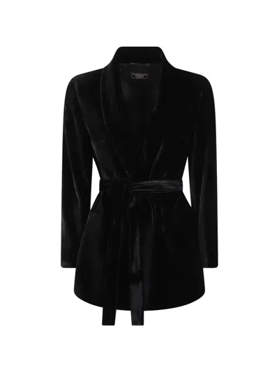 Peserico Velvet Belted Jacket In Black