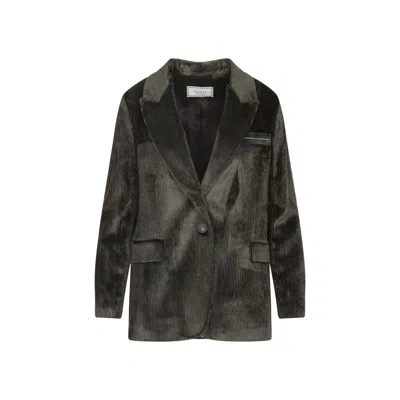 Peserico Velvet Blazer With Thousand Stripes In Black