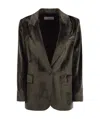 Peserico Velvet Blazer With Thousand Stripes In Green