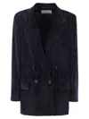 Peserico Double-breasted Velvet Blazer With Classic Lapels In Navy