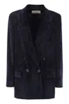 Peserico Double-breasted Velvet Blazer With Classic Lapels In Navy