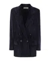Peserico Double-breasted Velvet Blazer With Classic Lapels In Blue