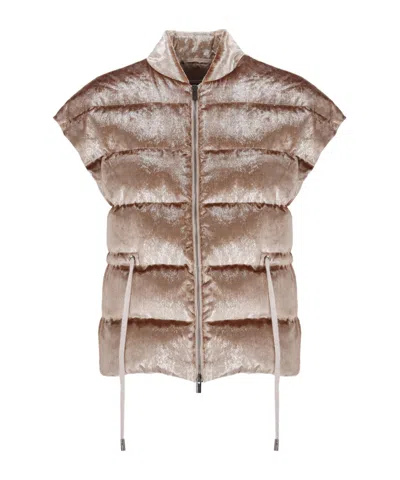 Peserico Velvet-effect Padded Gilet In Neutral