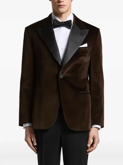 Peserico Velvet Peak-lapel Blazer In Brown