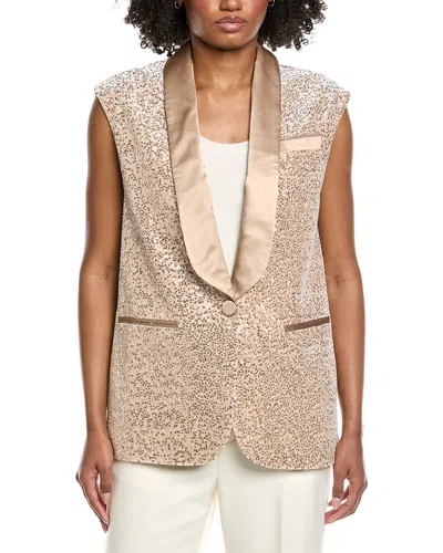 Peserico Velvet Sequin Silk-blend Waistcoat In Beige
