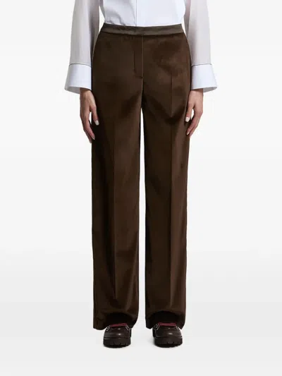 Peserico Velvet-effect Wide-leg Trousers In Brown