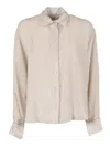 Peserico Vertical Ribbed Blouse With Classic Collar In Neutral