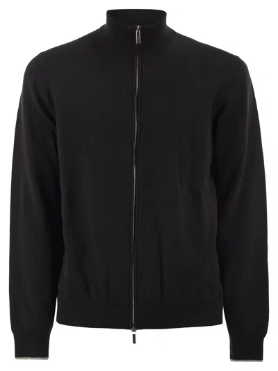 Peserico Virgin Wool And Cashmere Zip Cardigan In Transparent