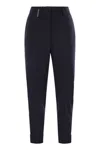 Peserico Women Virgin Wool Blend Trousers With Jewellery In Blue