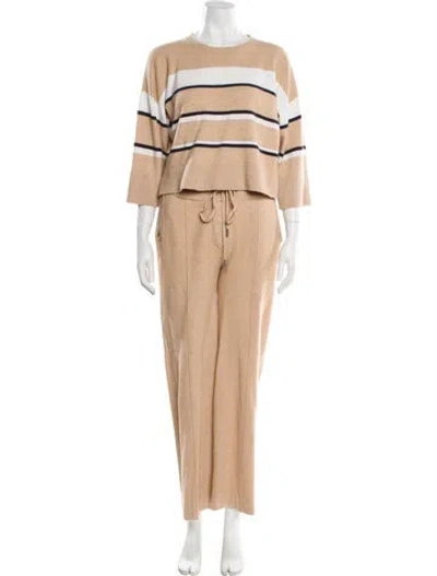 Pre-owned Peserico Virgin Wool Crystal Embellishments Pant Set In Neutral