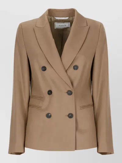 Peserico Virgin Wool Double-breasted Blazer In Brown
