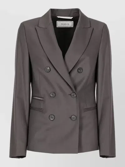 Peserico Virgin Wool Double-breasted Blazer In Gray
