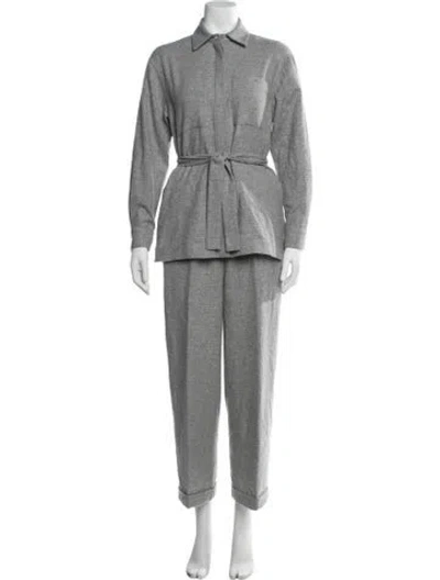 Pre-owned Peserico Virgin Wool Glitter Accents Pant Set In Grey