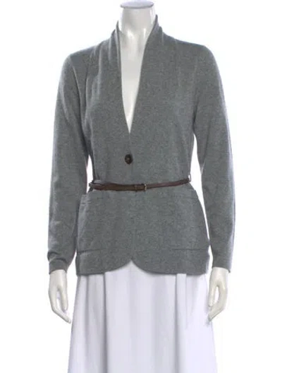 Pre-owned Peserico Virgin Wool Open Front Sweater In Grey