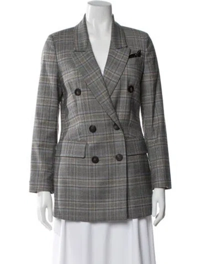 Pre-owned Peserico Virgin Wool Plaid Print Blazer In Gray
