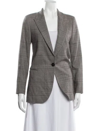 Pre-owned Peserico Virgin Wool Plaid Print Blazer In Grey
