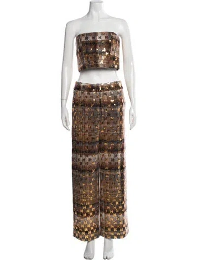 Pre-owned Peserico Virgin Wool Plaid Print Pant Set In Brown