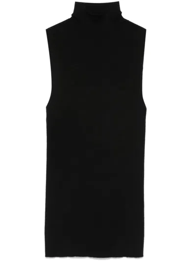 Peserico Virgin Wool Ribbed Knit Tank Top In Black