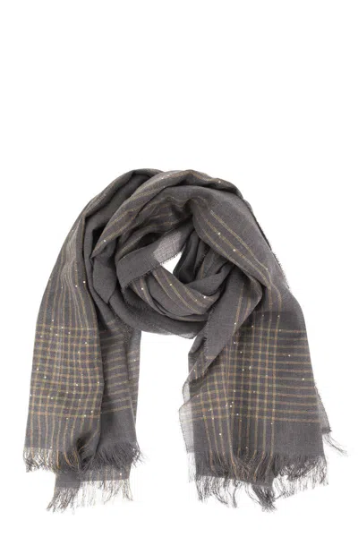 Peserico Sequin-embellished Striped Scarf In Gray