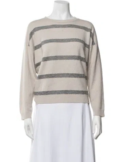 Pre-owned Peserico Virgin Wool Striped Sweater In White