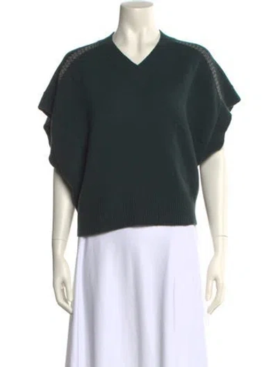 Pre-owned Peserico Virgin Wool V-neck Sweater In Green