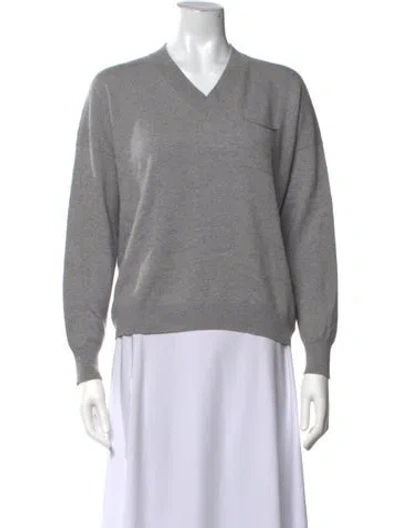Pre-owned Peserico Virgin Wool V-neck Sweater In Grey