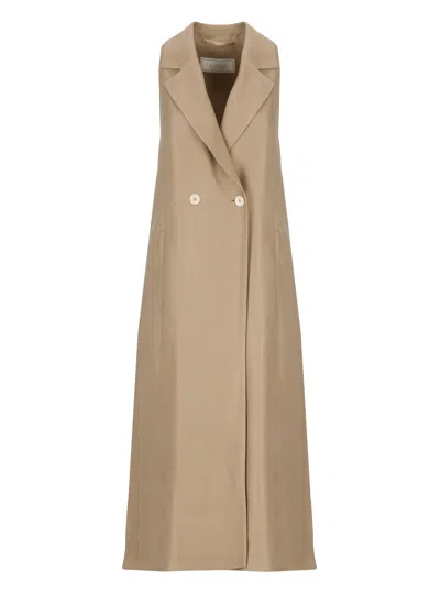 Peserico Viscose And Linen Midi Dress In Brown