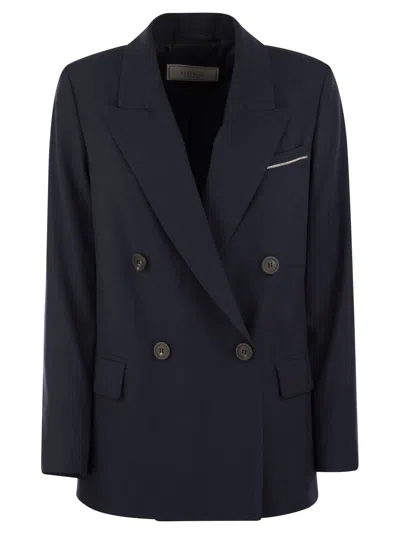 Peserico Viscose Blend Double-breasted Blazer In Blue