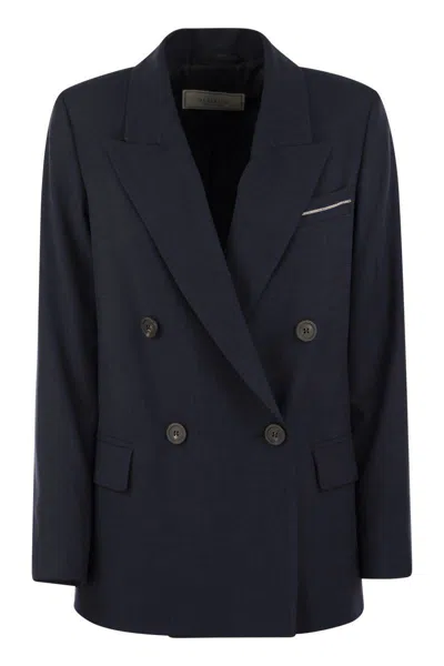 Peserico Viscose Blend Double-breasted Blazer In Blue