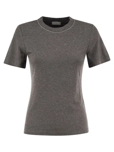 Peserico Viscose Jersey T-shirt With Lurex In Gray