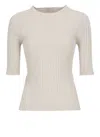 Peserico Ribbed Knit T-shirt In Beige