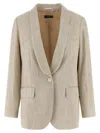 Peserico Blazer Metallic Thread Notched Lapel Buttons In Neutral
