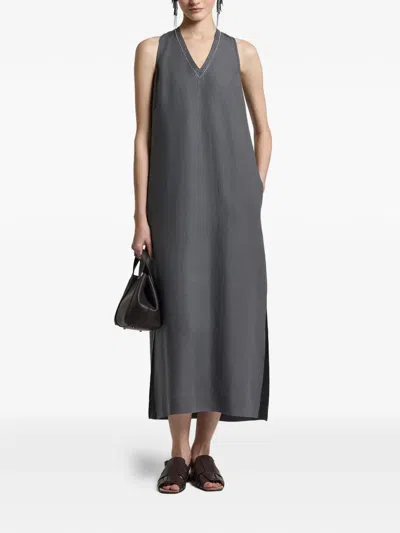 Peserico V-neck Asymmetric Dress In Gray