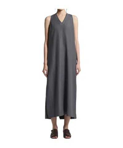 Peserico Sleeveless V Neck Long Dress In Blue