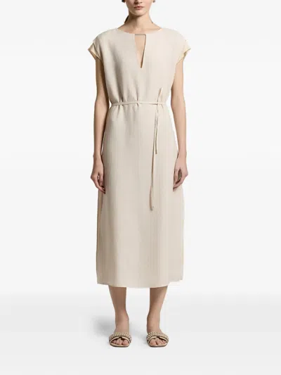 Peserico V-neck Belted Dress In Neutral